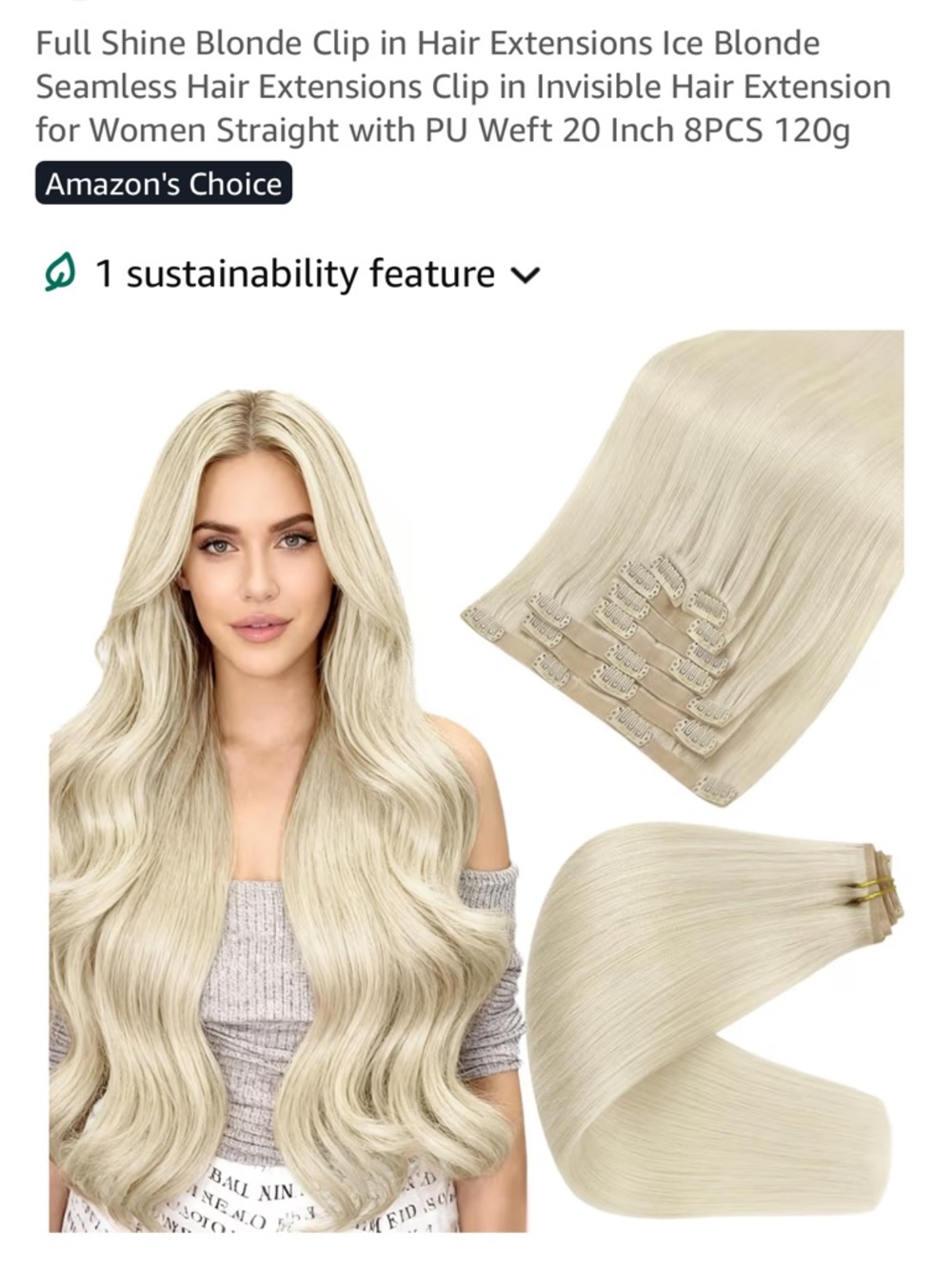 Full shine Ice Blonde Clip-In Hair Extensions Seamless Invisible Clips brand new